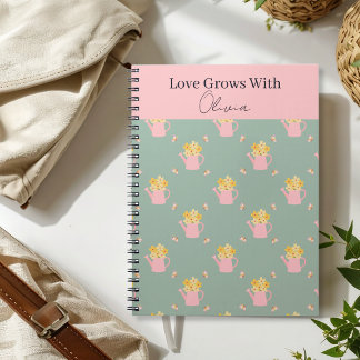 Personalized Love Grows With You Floral Tote Notebook