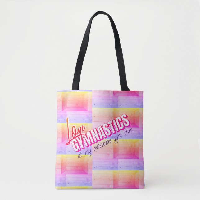 Personalized Love Gymnastics Rainbow colored  Tote Bag (Front)