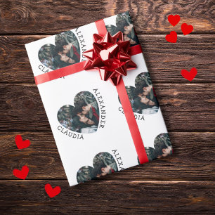 Personalized Love heart photo and 2 custom names Wrapping Paper