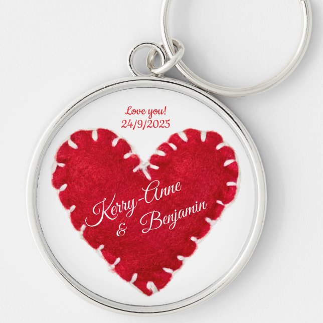 Personalized Love Heart with Names and Message Keychain (Front)