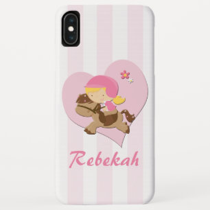 Personalized Love Horseriding Pink Stripes iPhone XS Max Case