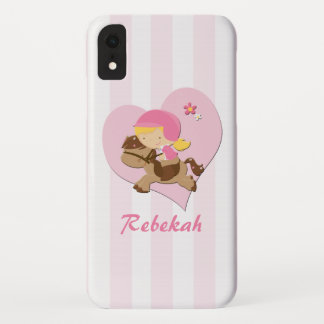 Personalized Love Horseriding Pink Stripes iPhone XR Case