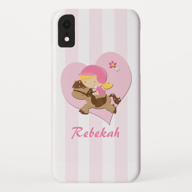 Personalized Love Horseriding Pink Stripes Case-Mate iPhone Case (Back)