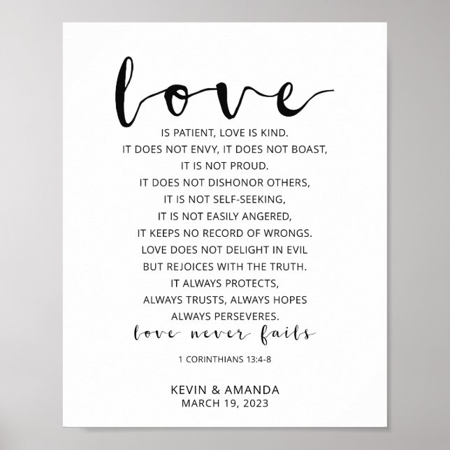 Personalized Love Is Patient, 1 Corinthians 13:4-8 Poster (Front)