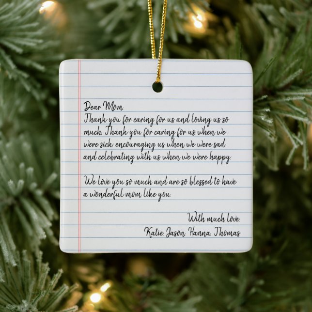 Personalized Love Letter Handwritten Christmas Ceramic Ornament (Tree)
