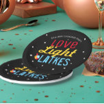 Personalized Love Light Latkes Hanukkah Funny Paper Plate<br><div class="desc">Love Light Latkes Black Hanukkah Funny Quote Paper plates will brighten up your family Hanukkah Party! This colourful, humourous saying really stands out on the black starry-night background. Sure to make friends & Family smile. Includes space for your name or message. Need help with this design? Want to see other...</div>
