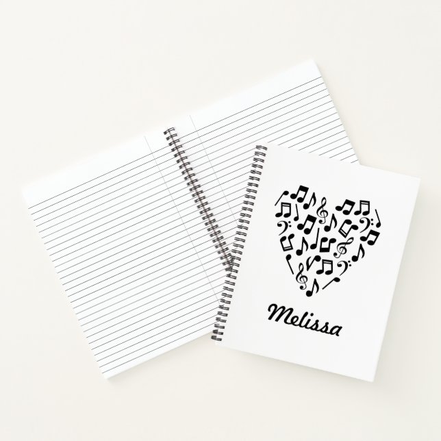 Personalized Love Music Heart Large Notebook (Inside)