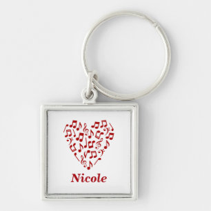 Personalized Love Music Red Heart Music Notes Name Keychain