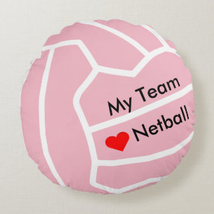Personalized Love Netball Heart and Ball Design Round Pillow