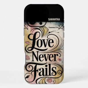 Personalized Love Never Fails Vintage Christian iPhone 16 Pro Max Case