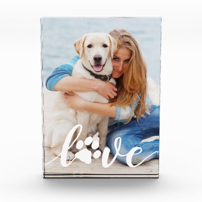 Personalized Love Paw Print Custom Dog Photo Block (Front)