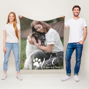  Personalized Love Paw, Print Dog Lover Photo  Fleece Blanket