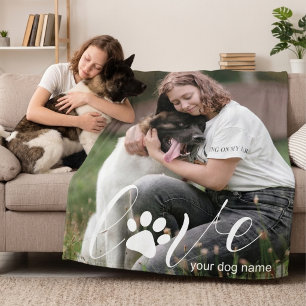  Personalized Love Paw, Print Dog Lover Photo  Fleece Blanket