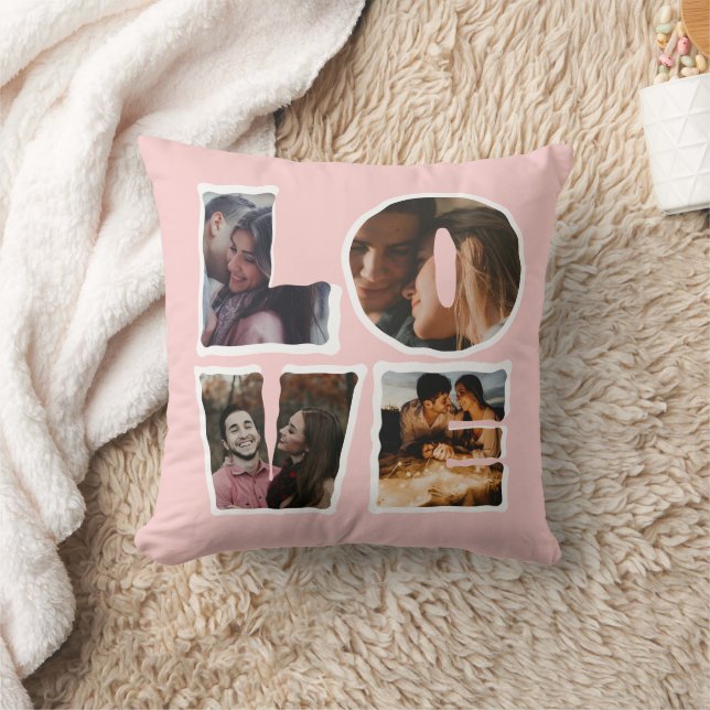 Personalized LOVE Photo Collage Gift Throw Pillow (Blanket)