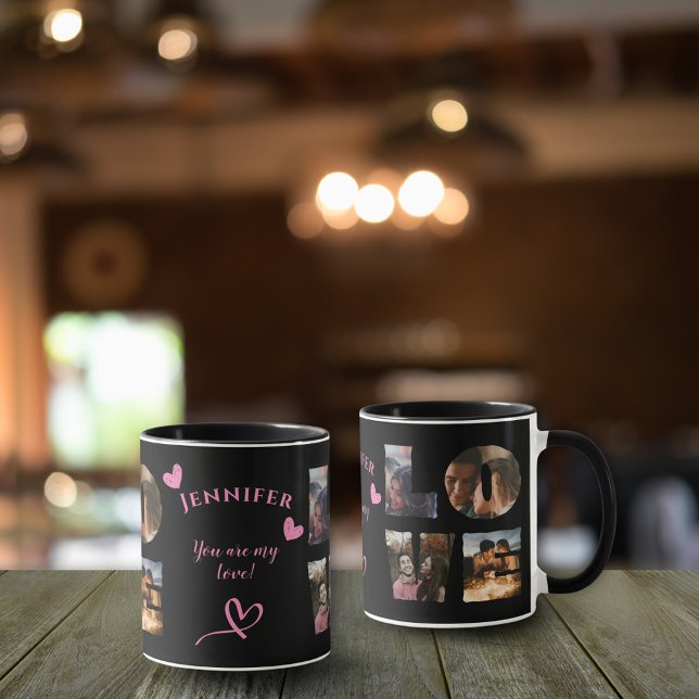  Personalized LOVE Photo Collage I Modern Black Mug (Creator Uploaded)