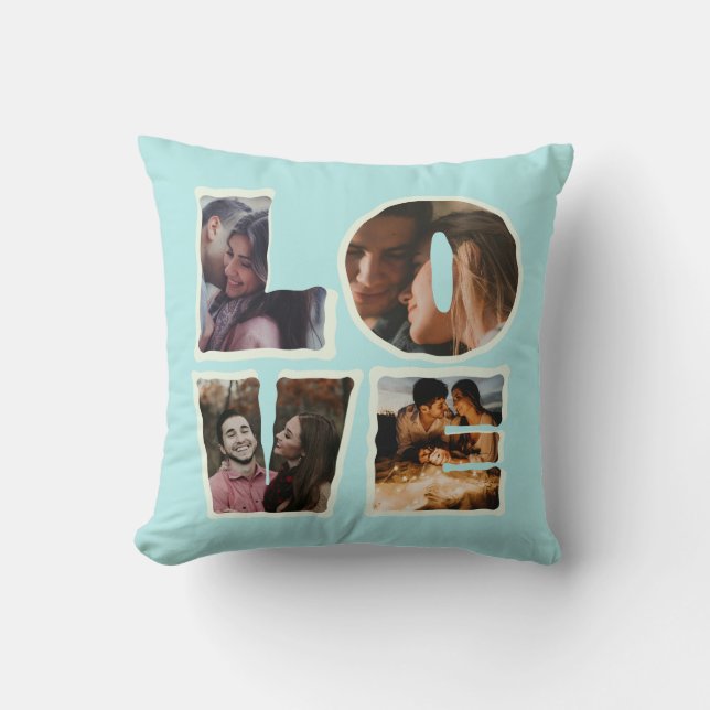 Personalized LOVE Photo Collage Valentines Day Throw Pillow (Front)
