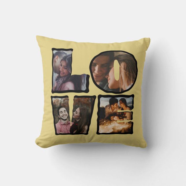 Personalized LOVE Photo Collage Valentines Day Throw Pillow (Front)