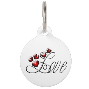 Personalized Love - Red Gem Hearts Pet Tag