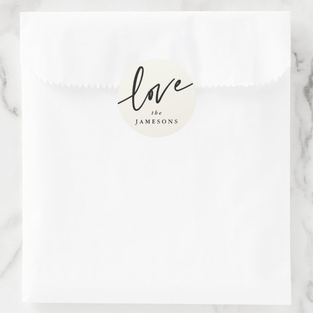 Personalized 'Love' Script Font Classic Round Sticker (Bag)