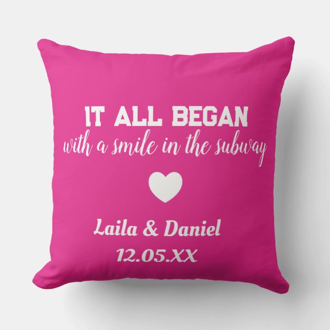 Personalized Love Story Subway Pillow – name &date (Front)
