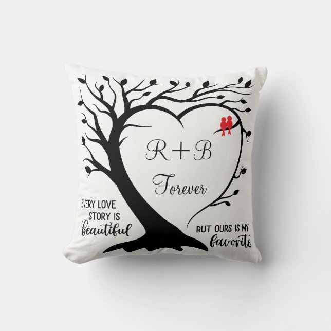 Personalized Love Story Tree  Throw Pillow (Front)