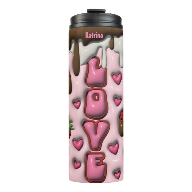 Personalized Love Strawberry Chocolate 3D Thermal Tumbler (Front)