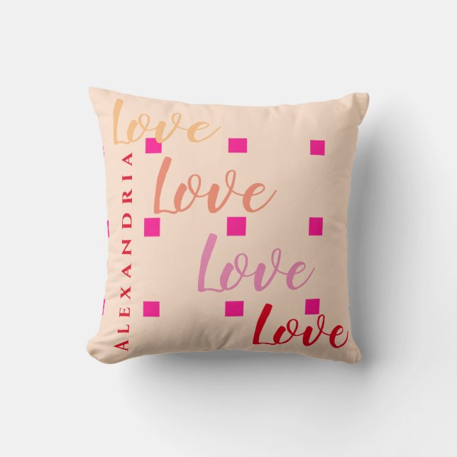 Personalized Love Typography Blush Pink Throw Pillow (Front)