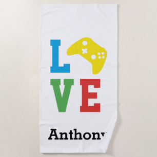 Personalized LOVE Video Game Controller Beach Towel