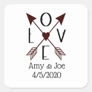 Personalized Love with Arrows Red and Black Square Sticker