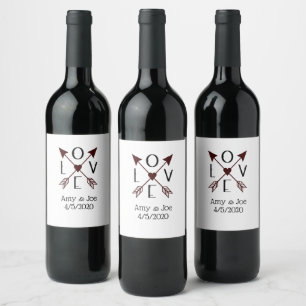 Personalized Love with Arrows Red and Black Wine Label