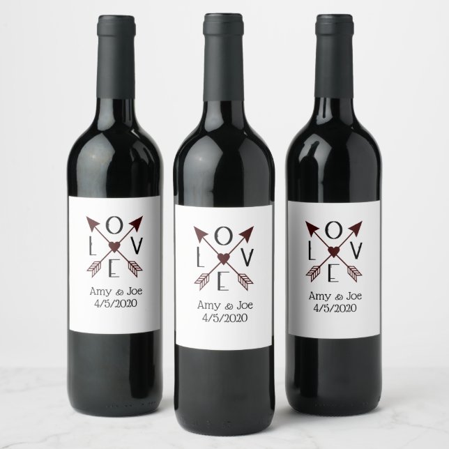Personalized Love with Arrows Red and Black Wine Label (Bottles)