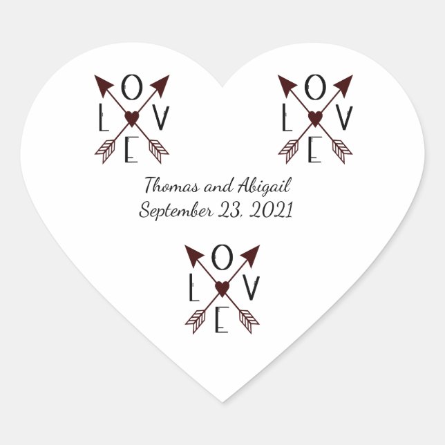 Personalized Love with Arrows Wedding Anniversary Heart Sticker (Front)
