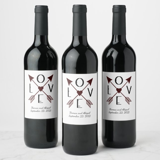 Personalized Love with Arrows Wedding Anniversary Wine Label (Bottles)