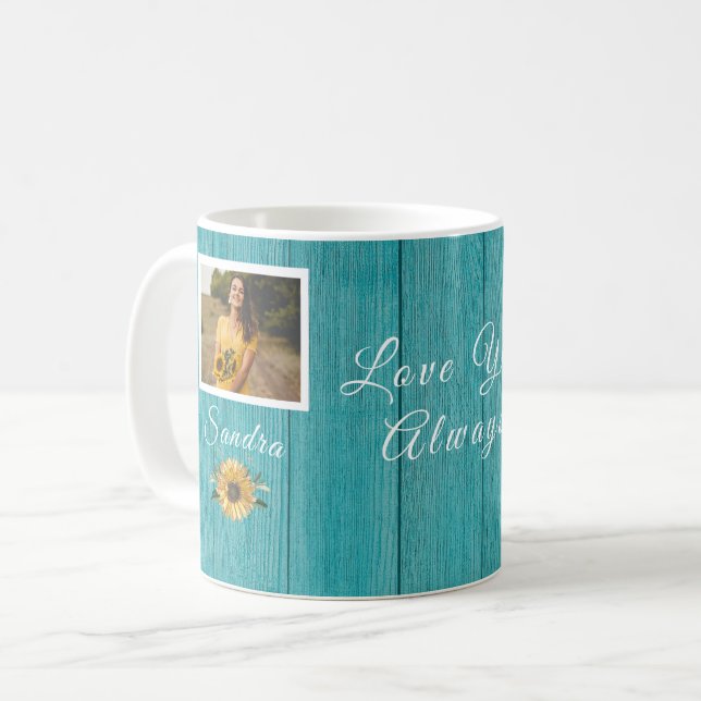 Personalized Love You Always | Sunflower Teal Coffee Mug (Front Left)