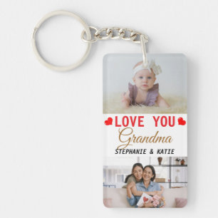 Personalized Love You Grandma 2 Photo Keychain