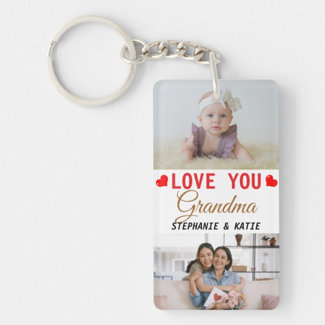 Personalized Love You Grandma 2 Photo Keychain (Front)