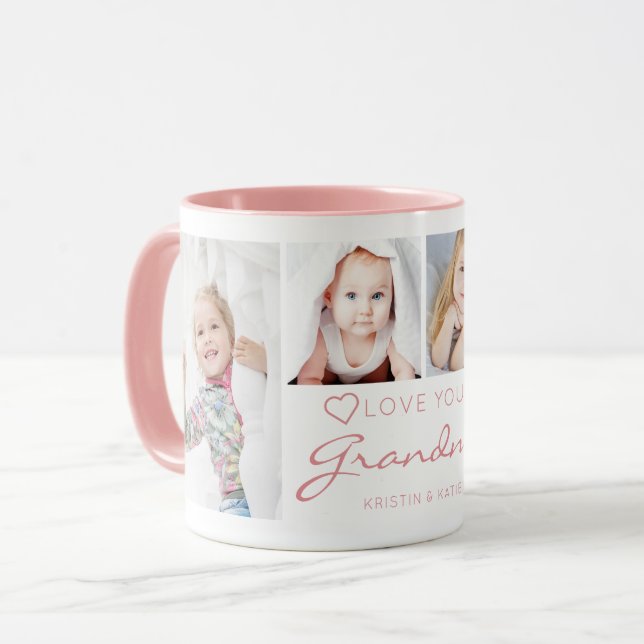 Personalized LOVE YOU GRANDMA 4 Photo Pink  Mug (Front Left)