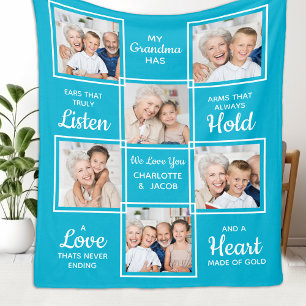 Personalized Love You Grandma 6 Photo Grandmother Fleece Blanket