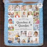 Personalized Love You Grandma and Grandpa 24 Photo Fleece Blanket<br><div class="desc">Create a photo memory keepsake blanket for Grandma and Grandpa (or your nicknames for them) utilizing this easy-to-upload photo collage template with 24 pictures featuring an editable modern handwritten script WE LOVE YOU typography title (or substitute any message) and their grandkids' names or other text in your choice of text...</div>