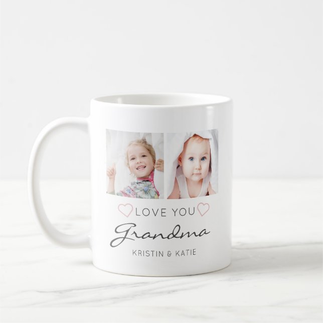 Personalized LOVE YOU GRANDMA Handwritten 2 Photos Coffee Mug (Left)
