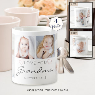 Personalized LOVE YOU GRANDMA Handwritten 4 Photo Coffee Mug