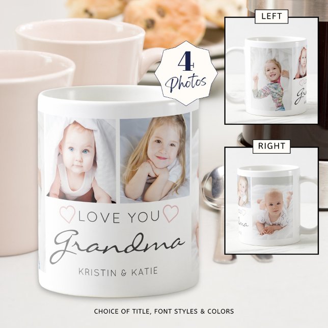 Personalized LOVE YOU GRANDMA Handwritten 4 Photo Coffee Mug (Creator Uploaded)