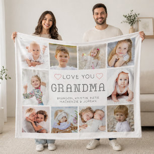 Personalized Love You Grandma Hearts 10 Photo Fleece Blanket