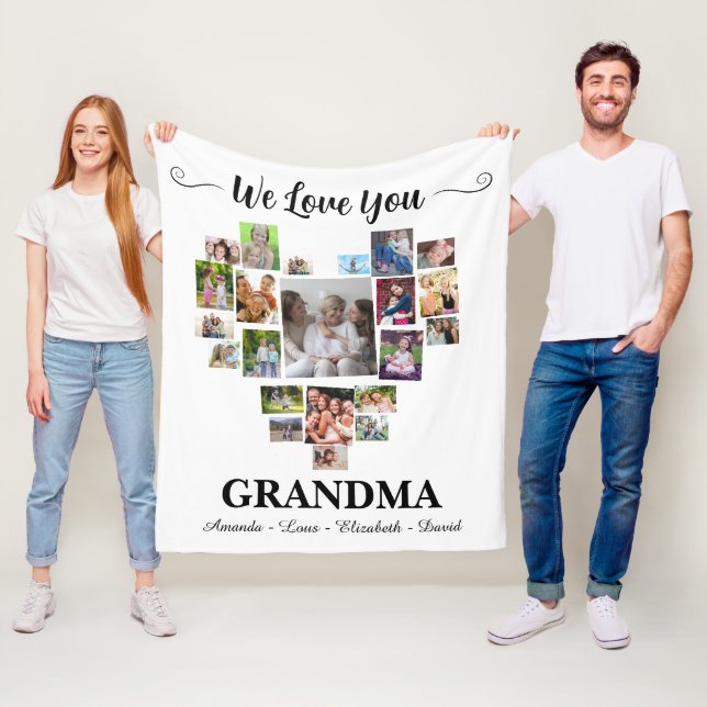 Personalized Love You Grandma Hearts 21 Photo Fleece Blanket (In Situ)