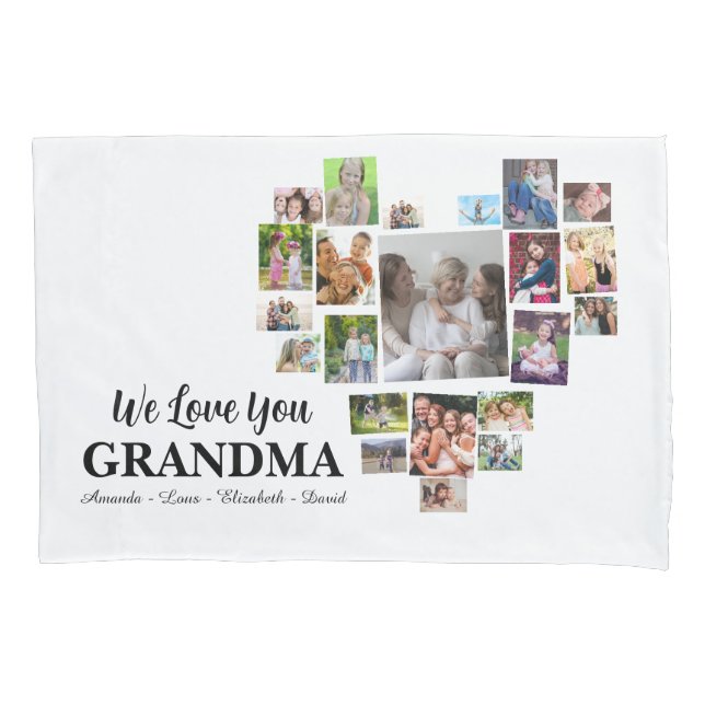 Personalized Love You Grandma Hearts 22 Photo Pillowcase (Front)