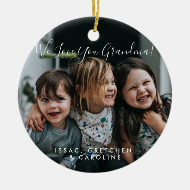 Personalized Love You Grandma Photo Handwritten  Ceramic Ornament (Front)