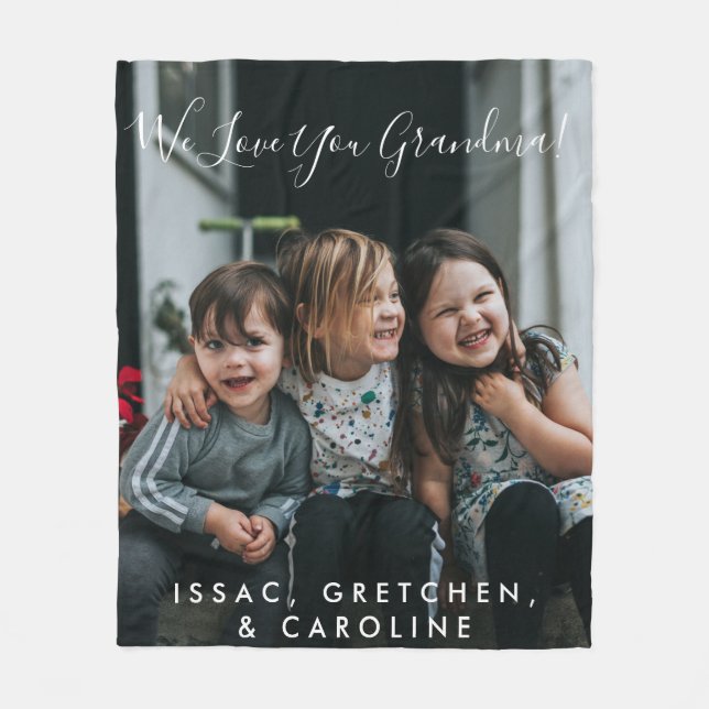 Personalized Love You Grandma Photo Handwritten Fleece Blanket (Front)
