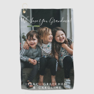 Personalized Love You Grandma Photo Handwritten   Golf Towel