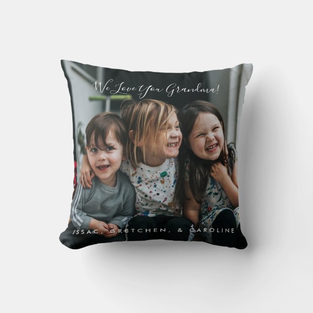 Personalized Love You Grandma Photo Handwritten  Throw Pillow (Front)