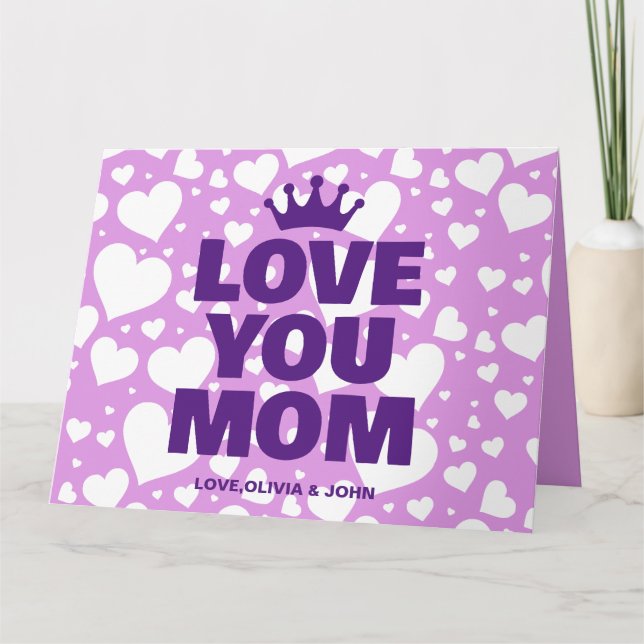 Personalized Love you Mom Photo Purple Card (Front)